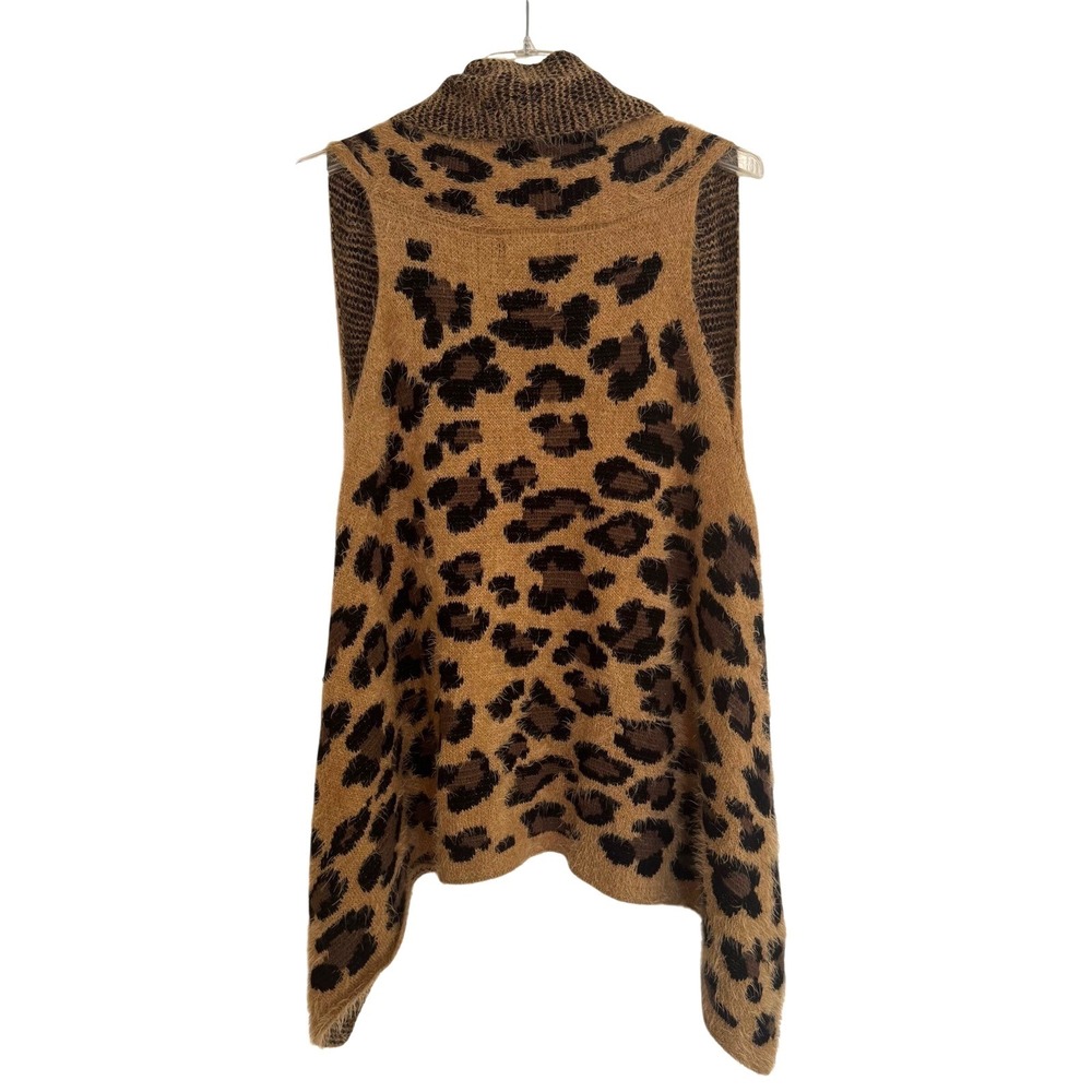 Sage & Flower Leopard Print Knit Vest Open Front Fuzzy Eyelash Sleeveless - Picture 5 of 5